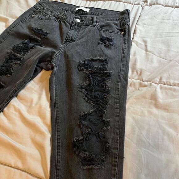 Abercrombie and Fitch Straight Leg Distressed Black Jeans Size 8 Waist 29 - Picture 3 of 5